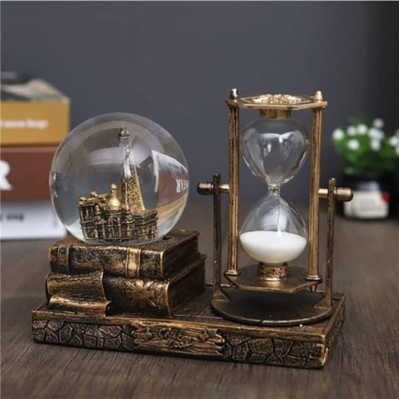 LED Music Crystal Snow Globe with Hourglass Vintage Paris Eiffel Tower Home - Picture 4 of 7